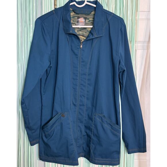 Dickies Carolina Blue Scrub Jacket, Zip Closure, Pockets, CAR, Style DK302, L - Picture 1 of 7